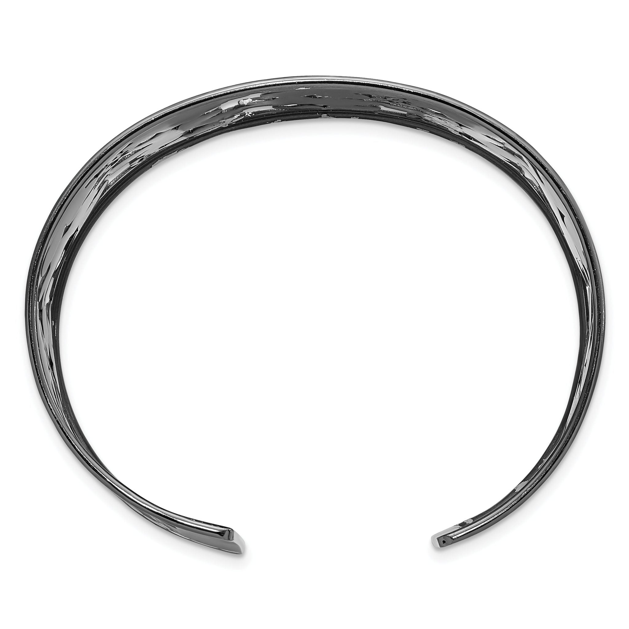 Sterling Silver 925 Cuff Bangle with Ruthenium Diamond-Cut Finish for Women Secondary image