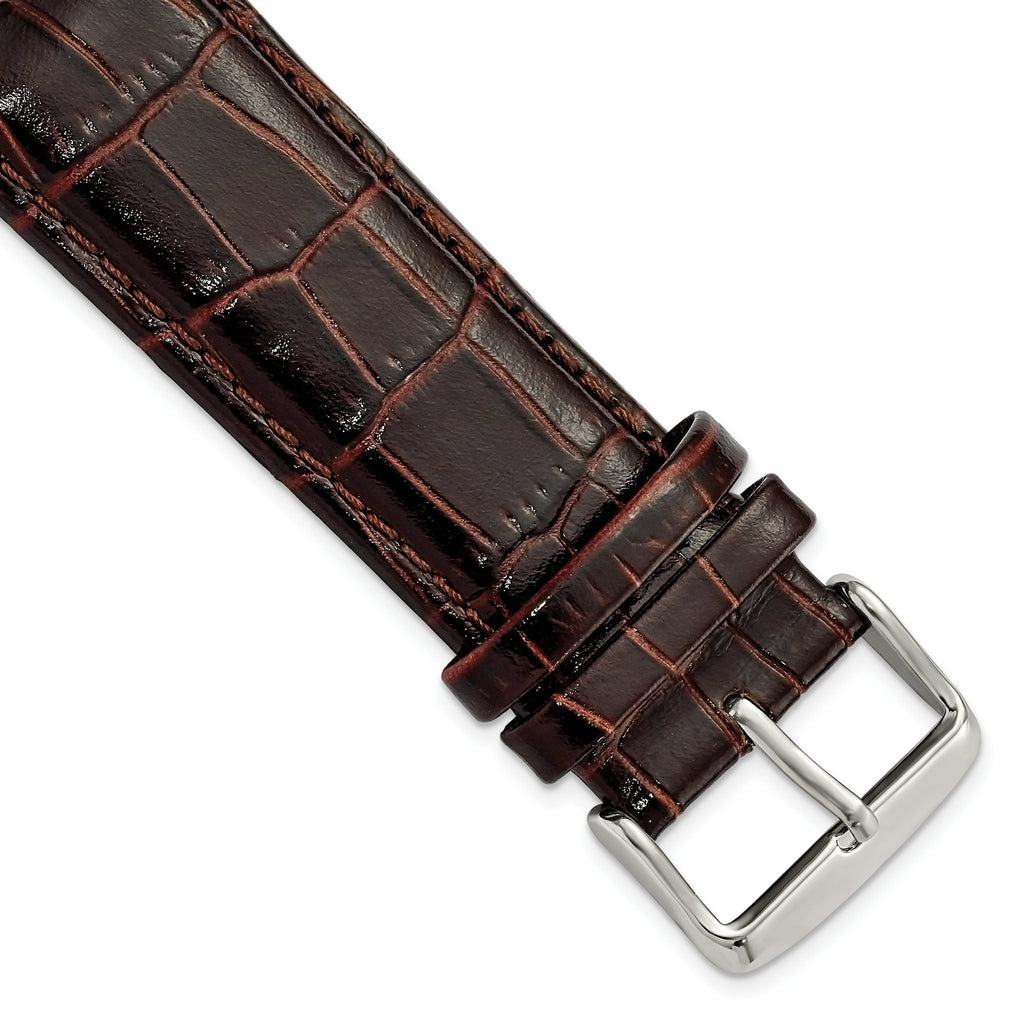 Crocodile-Grain Chronograph Watch Band in Dark Brown Leather, 14mm