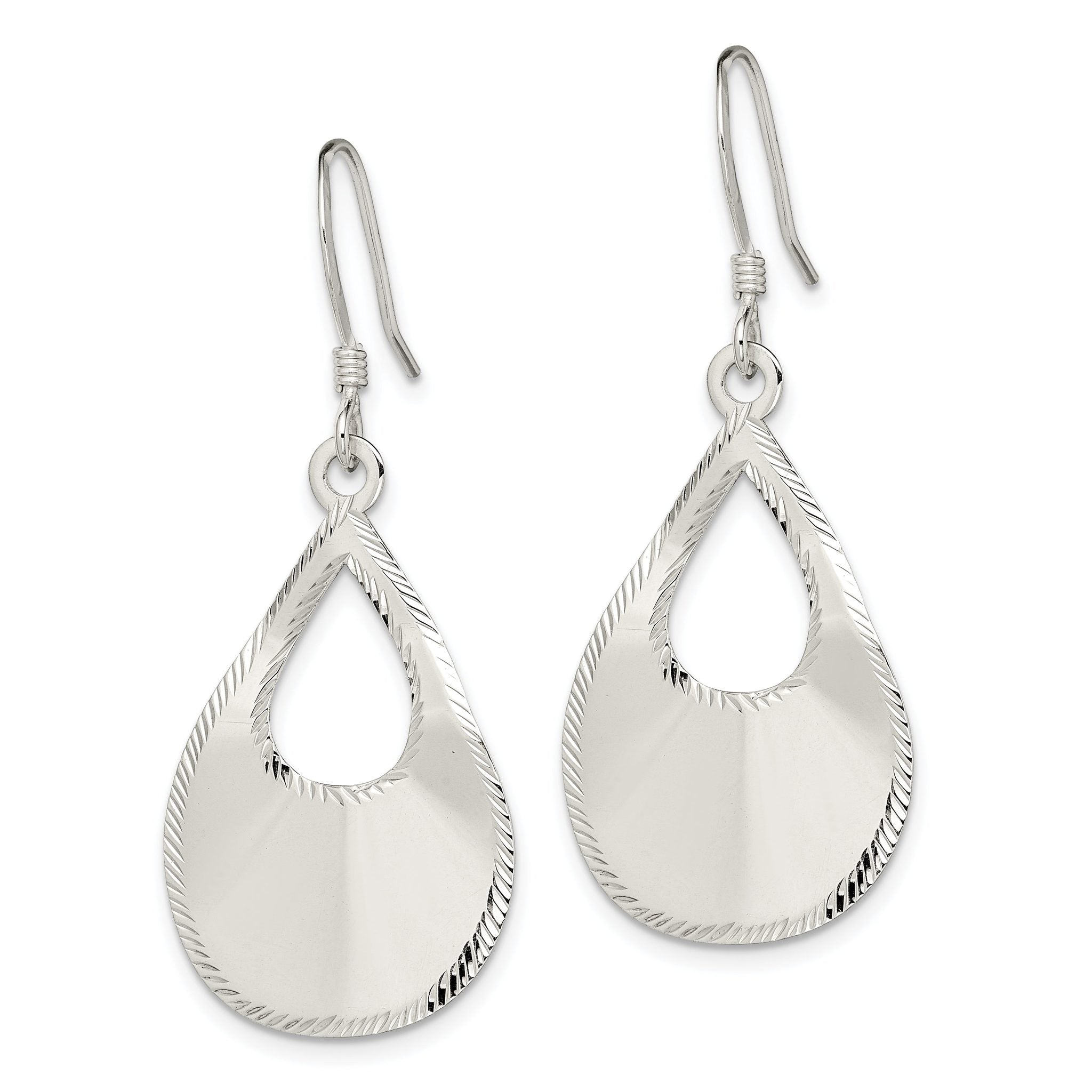 Sterling Silver Polished & Laser-cut Teardrop Dangle Earrings Secondary image