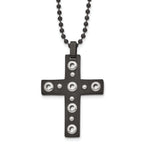 Black IP Cross Pendant Necklace in Stainless Steel, 22in