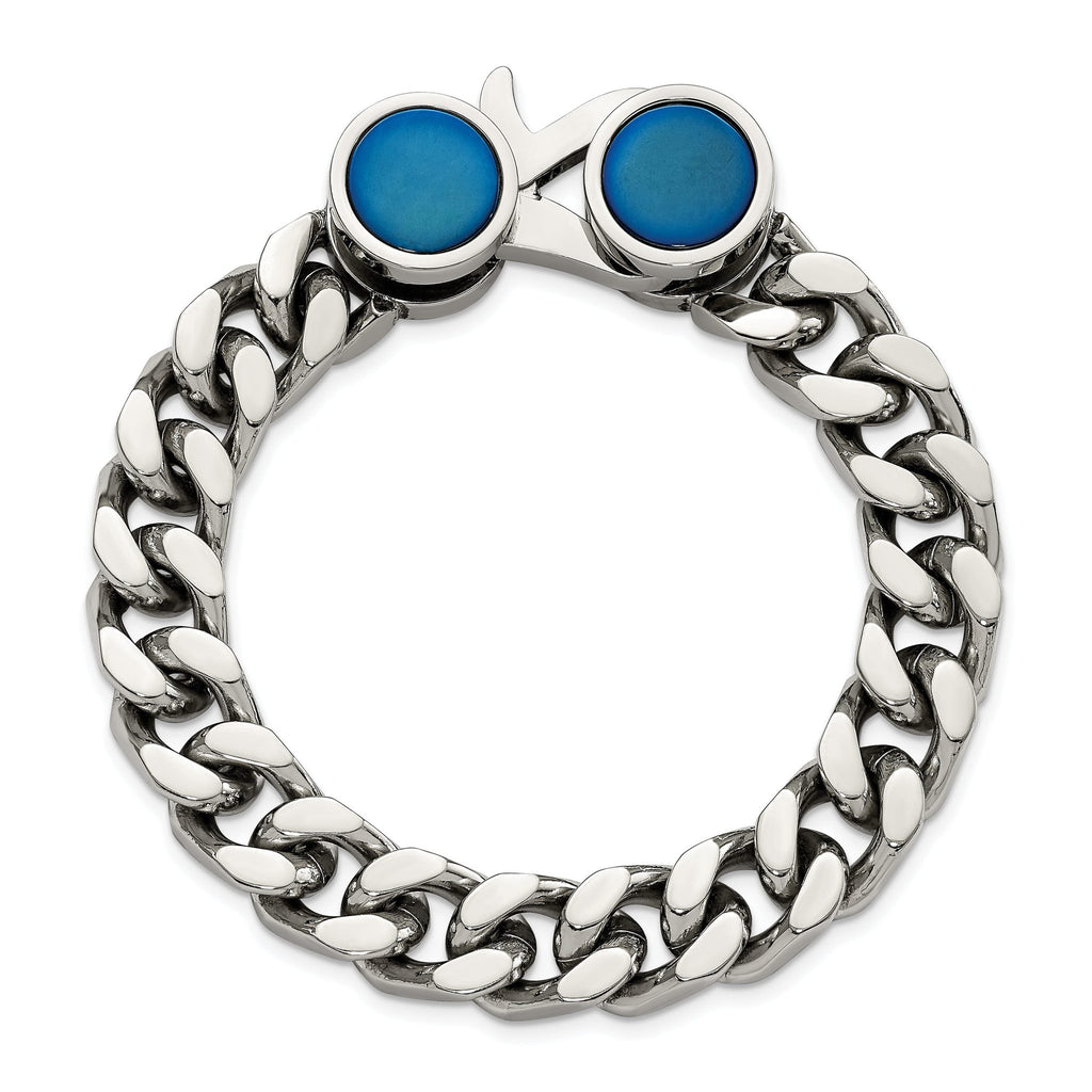 Stainless Steel Polished Blue IP-plated Curb Link Bracelet