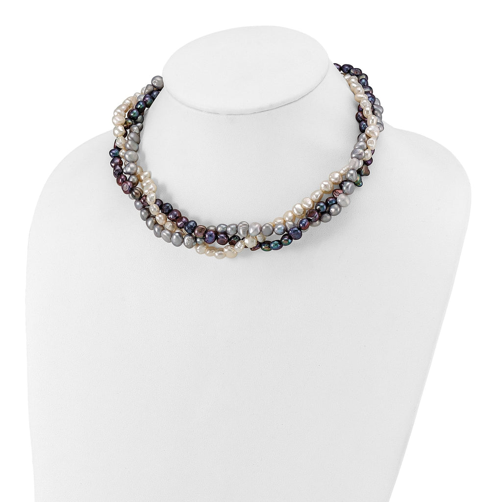 Sterling Silver RH 6-7mm White/Black/Silver FWC Pearl With 2in ext. Necklace
