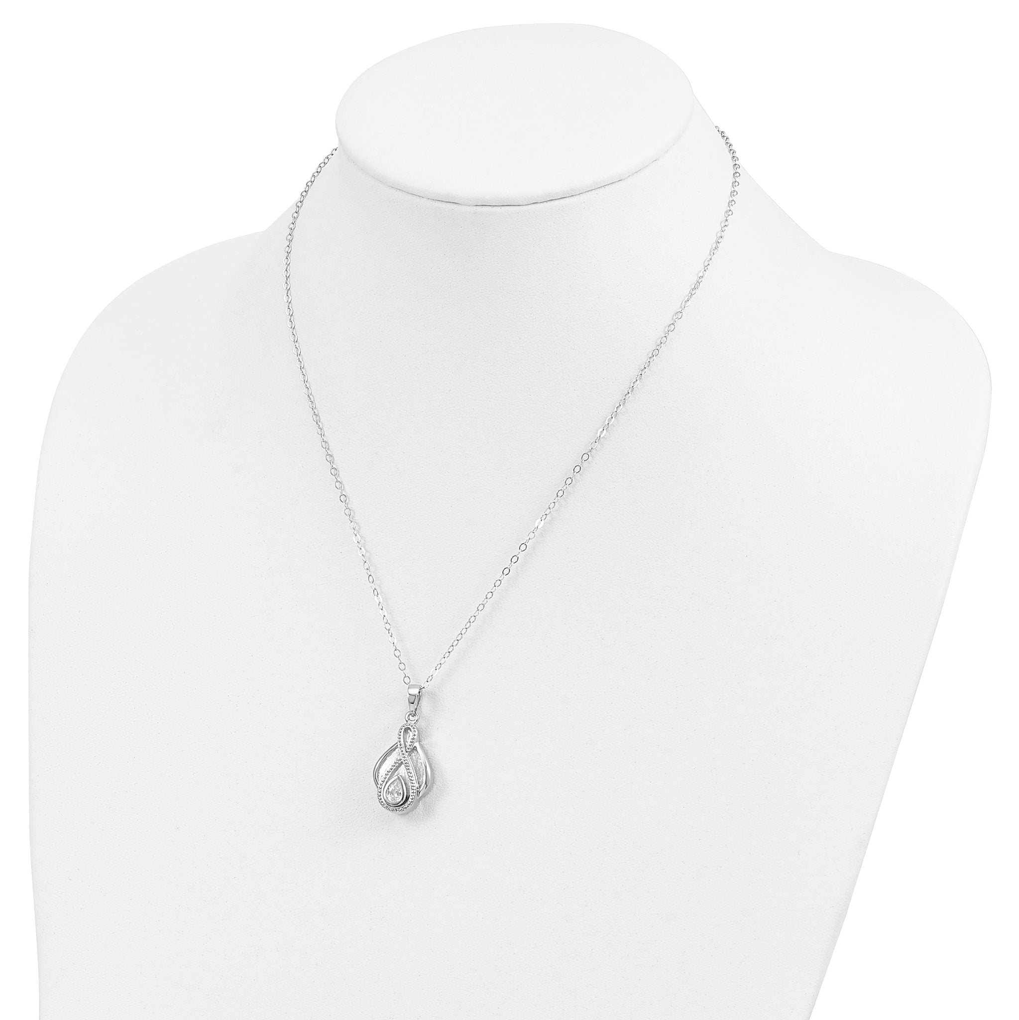 Sentimental Expressions Sterling Silver Rhodium-plated CZ Tear Of Strength Ash Holder 18 Inch Necklace