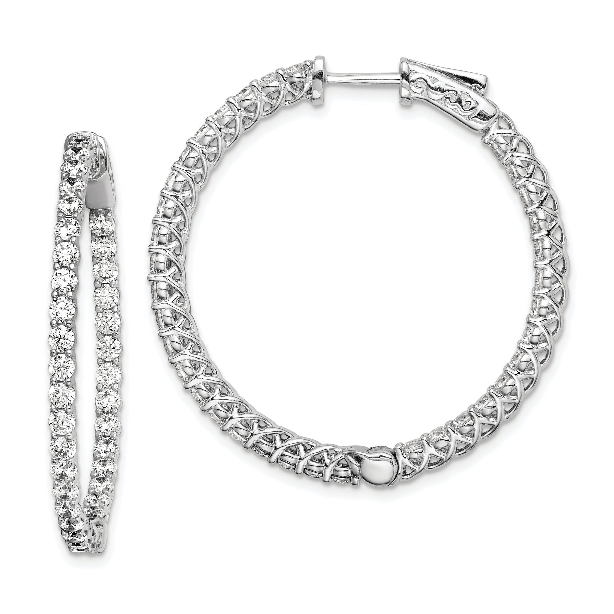 Sterling Shimmer Sterling Silver Rhodium-plated 70 Stone 2.3mm CZ In and Out Round Hinged Hoop Earrings Main image