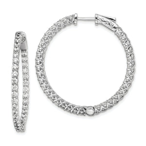 70-Stone Round Cubic Zirconia Out Hoop Earrings in Sterling Silver, 36mm Hinged - Sophia Jewelers