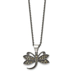 Marcasite Dragonfly Pendant Necklace in Stainless Steel