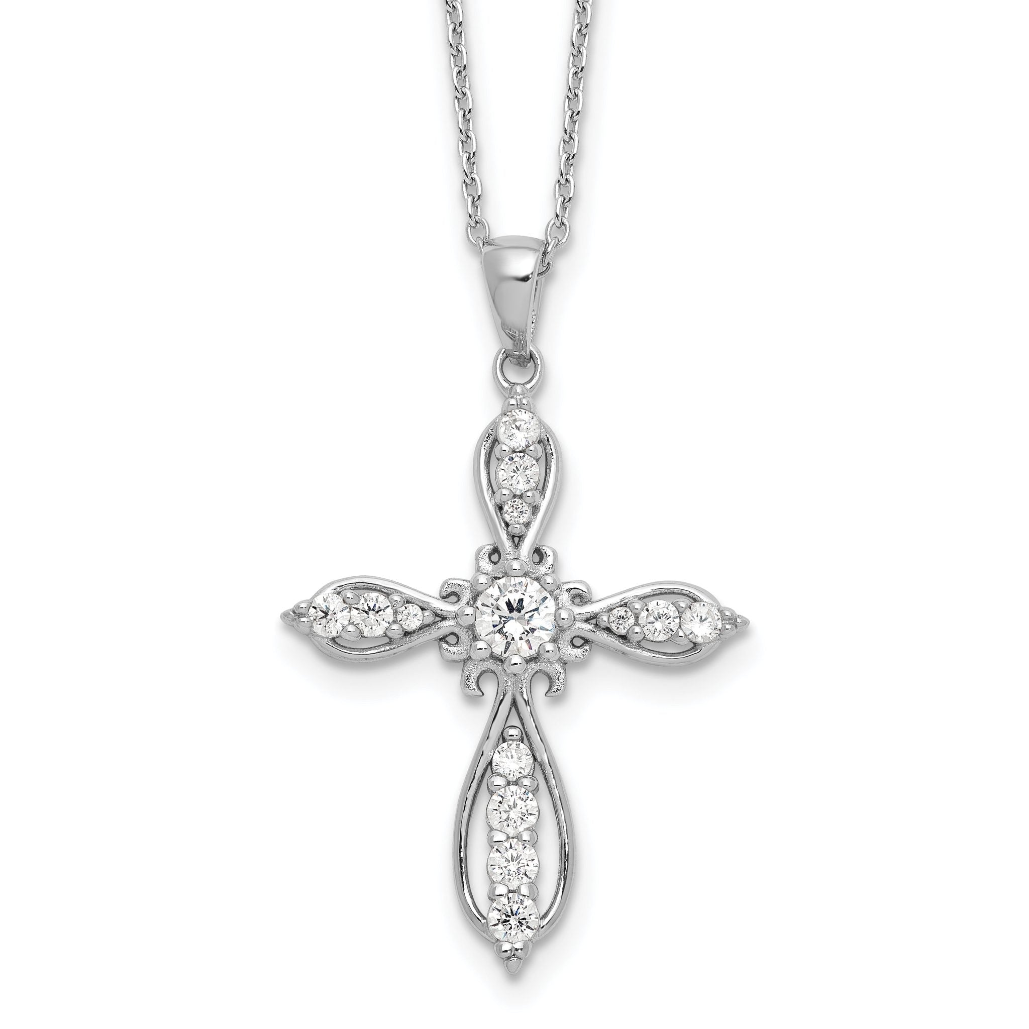 Cheryl M Sterling Silver Rhodium-plated Brilliant-cut CZ Cross 18 Inch Necklace with 2 Inch Extender Main image