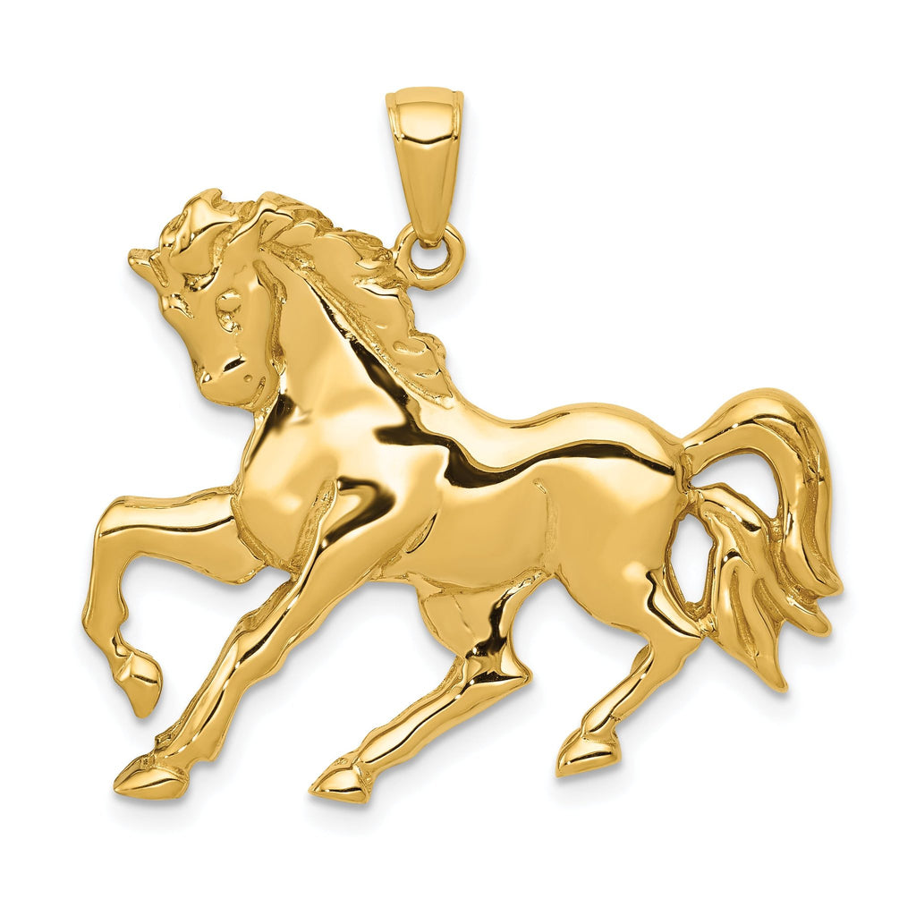 14K Gold Galloping Horse Pendant for Men with Polished Finish
