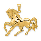 14K Gold Galloping Horse Pendant for Men with Polished Finish