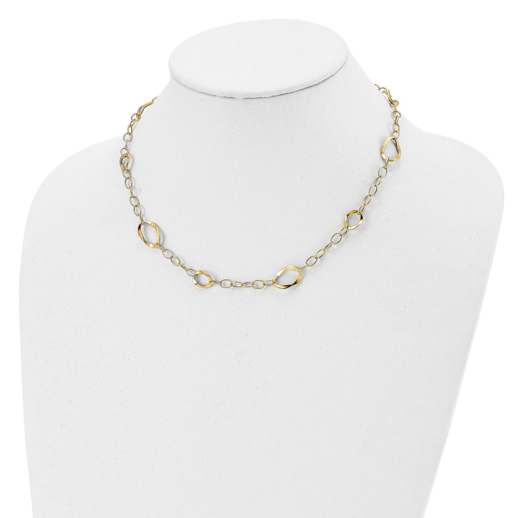 14K Gold Fancy Link Necklace with Polished Finish and Extender