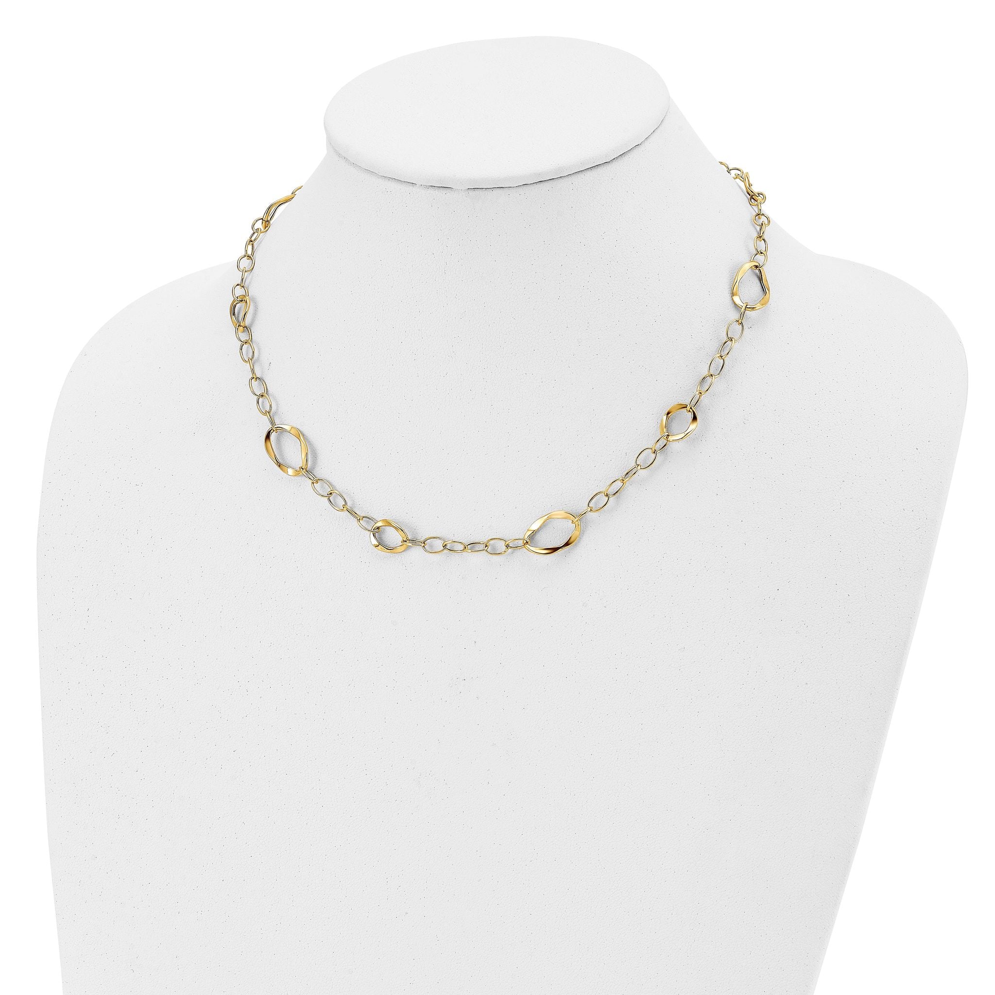 14K Gold Fancy Link Necklace with Polished Finish and Extender