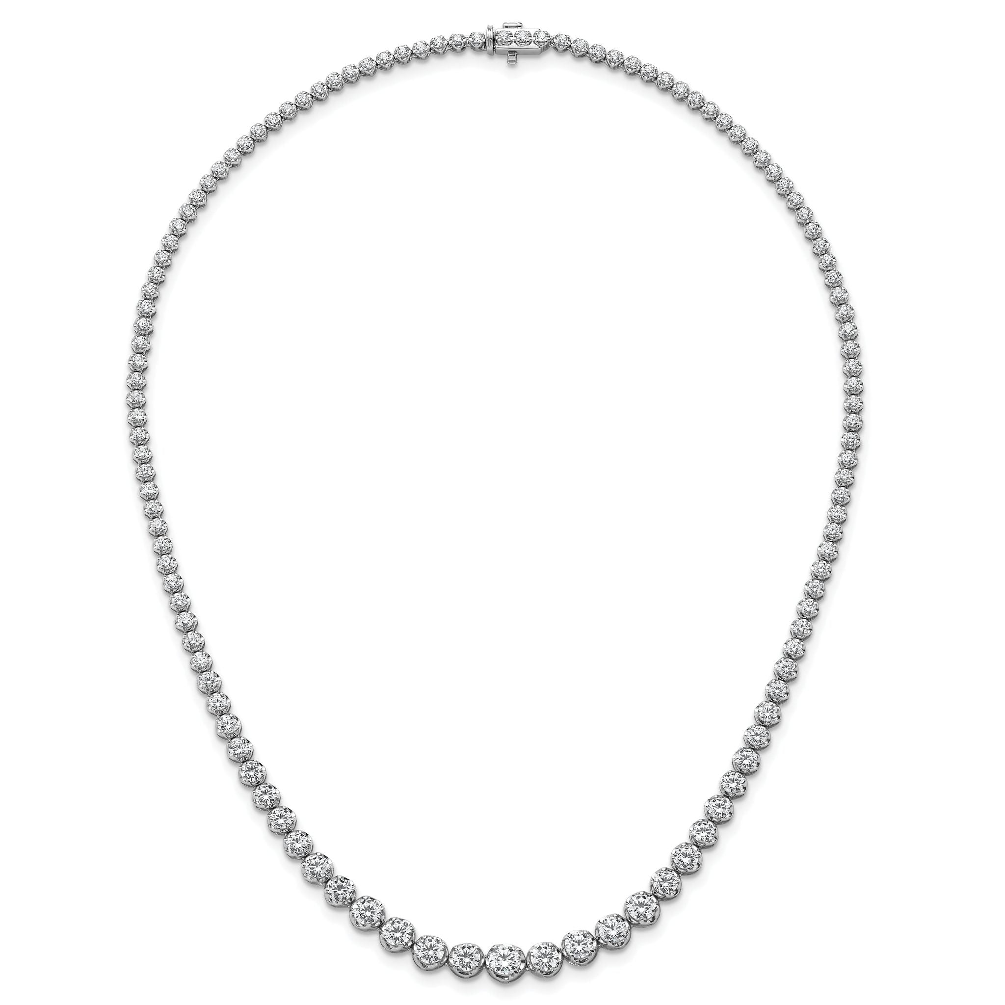 14k White Gold 10 1/2 carat Lab Grown Diamond VS+ F+ Complete Round 16 inch Graduated Tennis Necklace