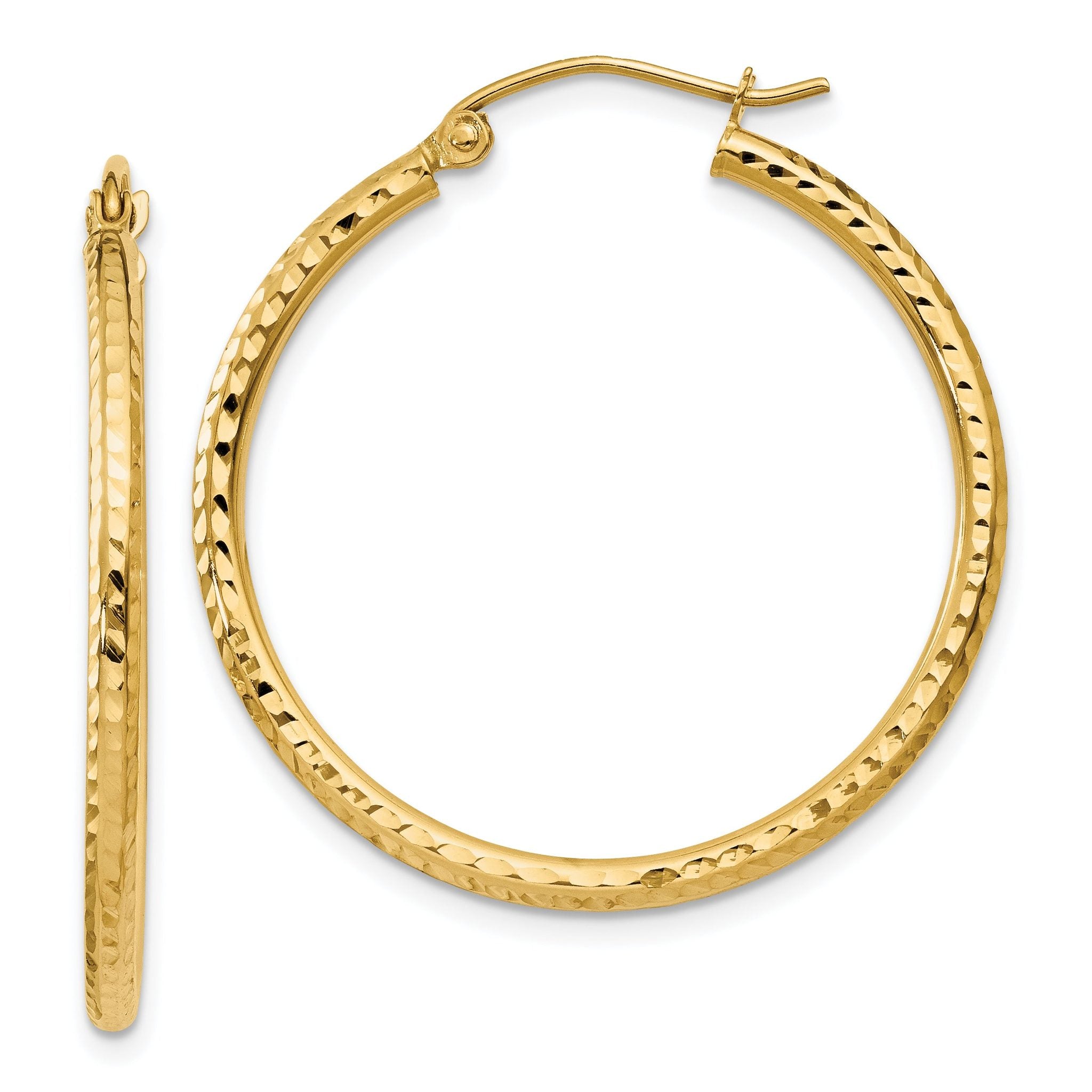 14k Diamond-cut 2mm Round Tube Hoop Earrings Main image