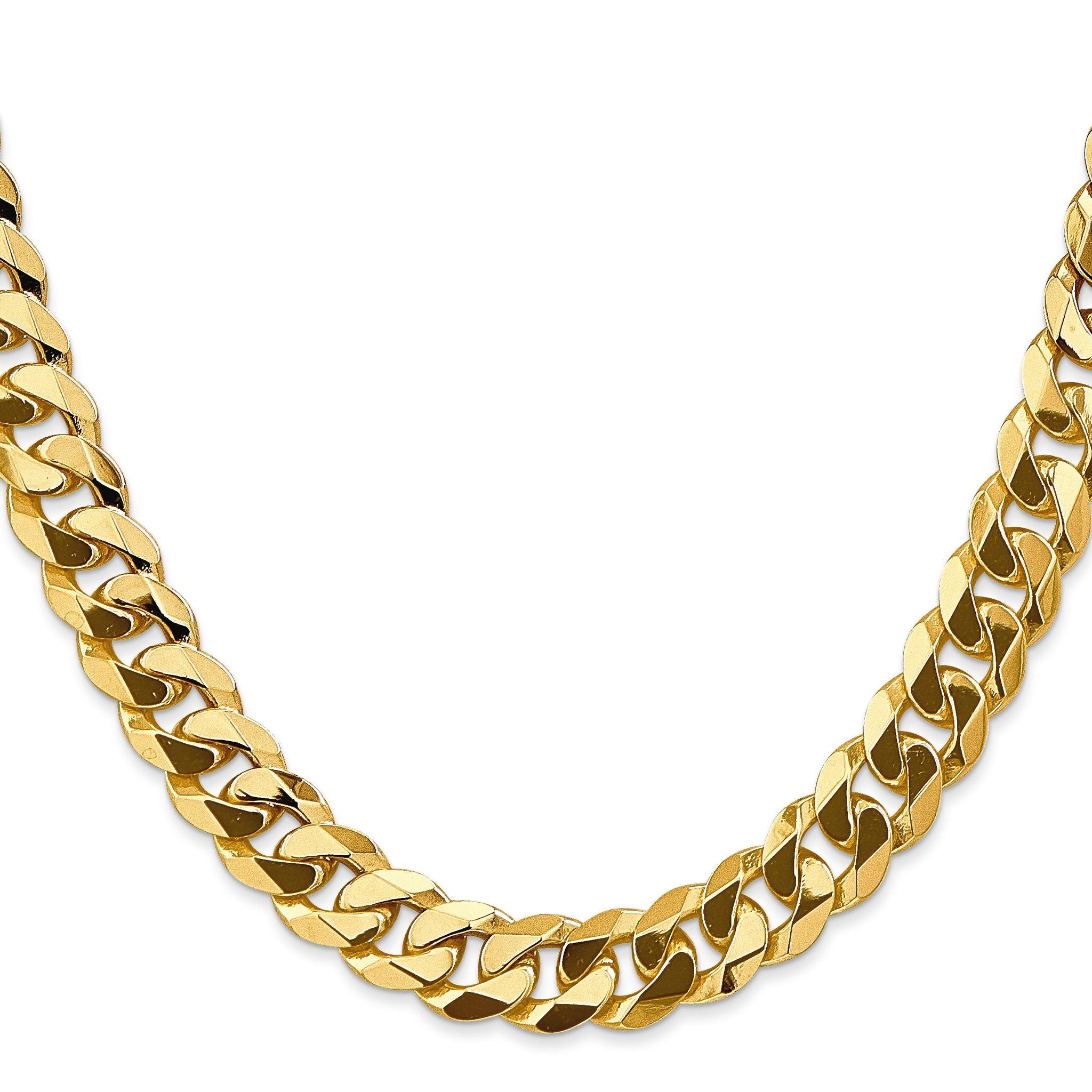 14K 8 inch 9.5mm Flat Beveled Curb with Lobster Clasp Bracelet