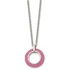 Pink Crystal Circle Necklace in Stainless Steel, 18in