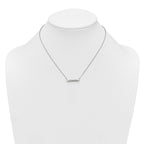 Sterling Silver Polished Pave CZ Rounded Bar 16 Inch with 2 Inch Extension Necklace