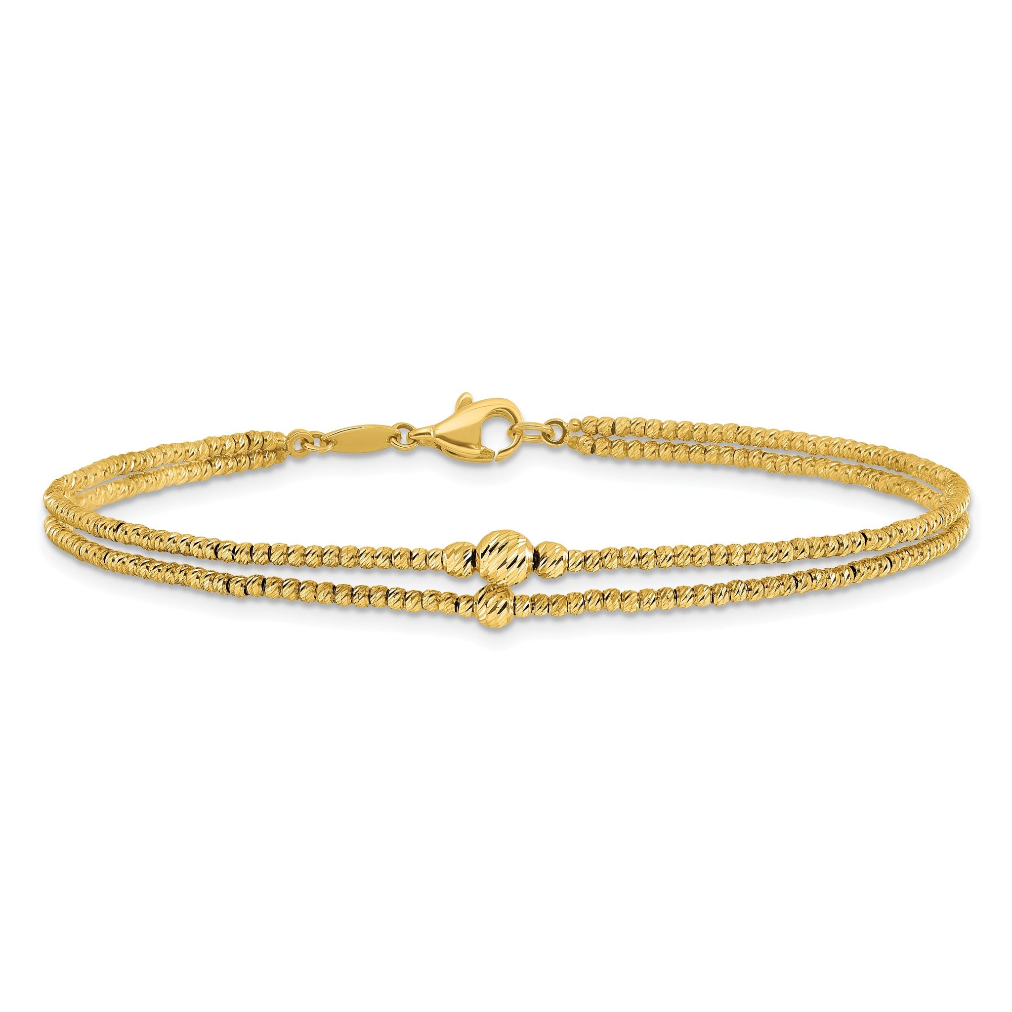 10K Polished and Diamond-cut beads 2-strand Bracelet