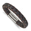 Stainless Steel Polished Black and Brown Textured Leather Bracelet for Men
