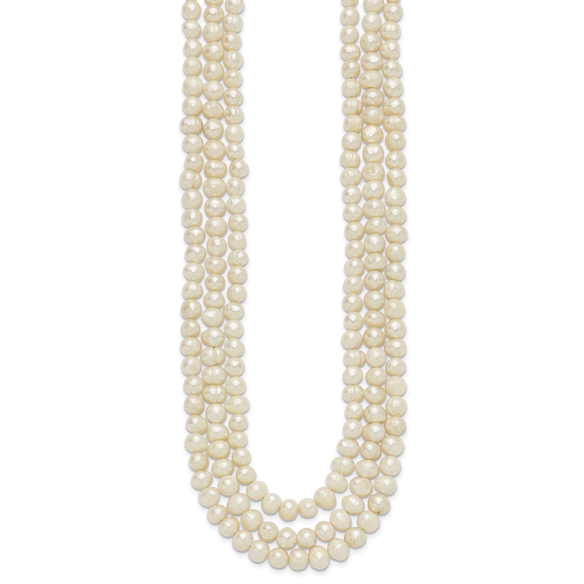 Sterling Silver Triple Strand White FW Cultured Pearl Necklace Secondary image