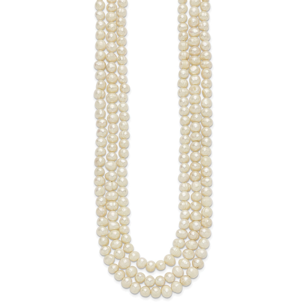Sterling Silver Triple Strand White FW Cultured Pearl Necklace
