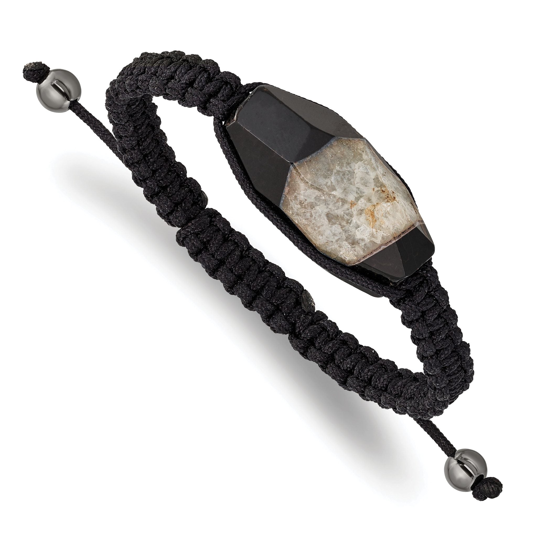 16x28mm Milky Crystal Agate With Hematite Beads Black Cord Bracelet Main image