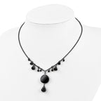 1928 Jewelry Black-plated Jet Black Faceted Glass Dangle Beads 16 inch Necklace with 3 inch extension