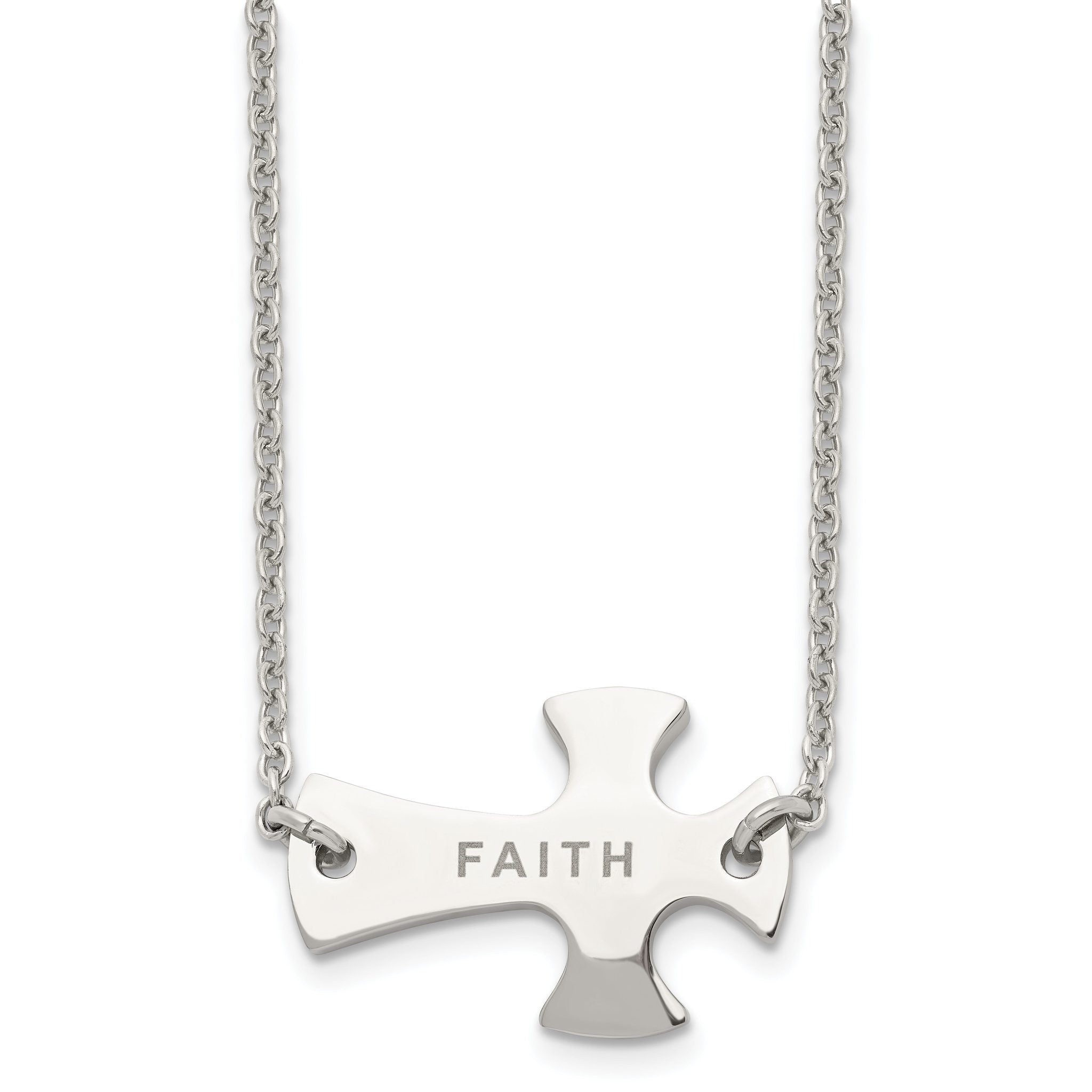 Sophia Jewelers Unisex Polished Stainless Steel Sideways Cross Necklace