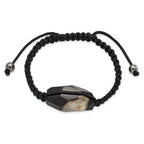 16x28mm Milky Crystal Agate With Hematite Beads Black Cord Bracelet