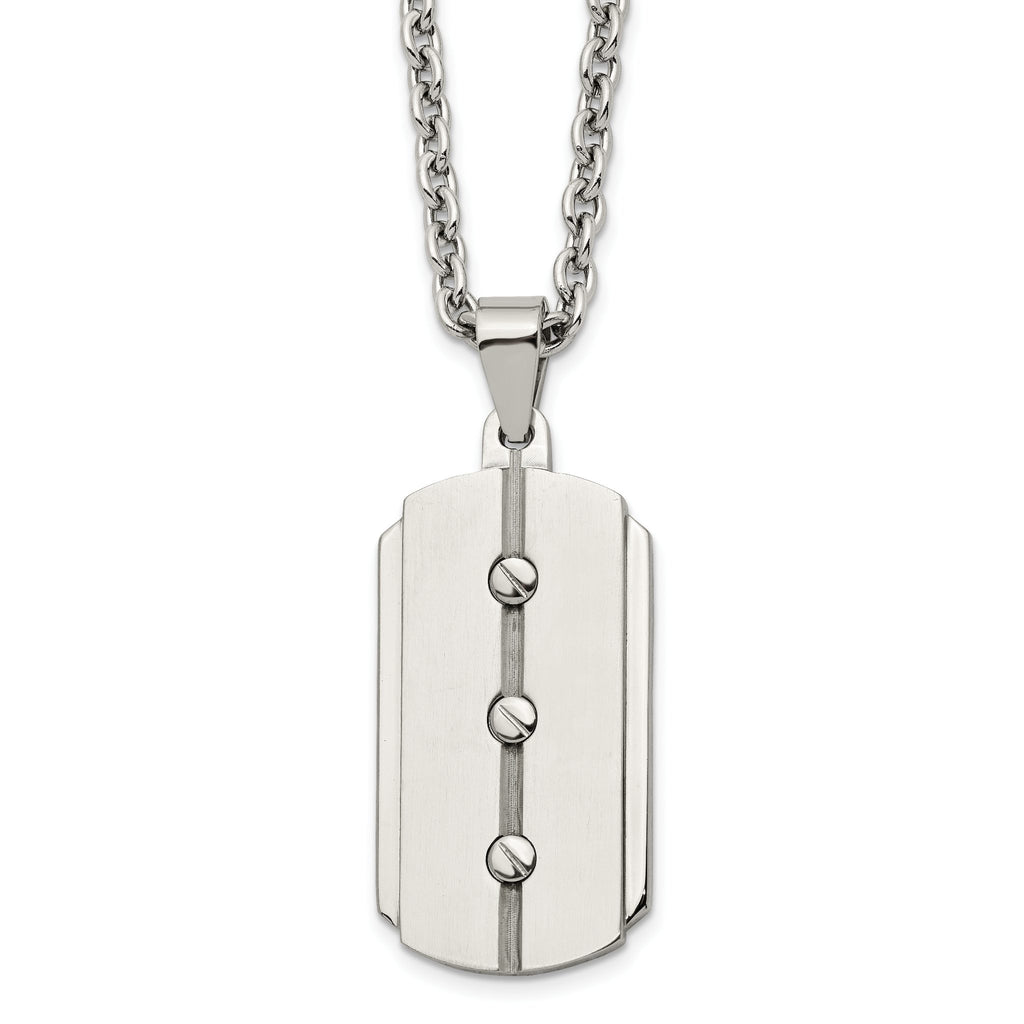Brushed & Polished Dog Tag Necklace in Stainless Steel