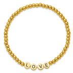 Stainless Steel Antiqued and Polished Yellow IP-plated Love 4mm Beaded Stretch Bracelet for Women