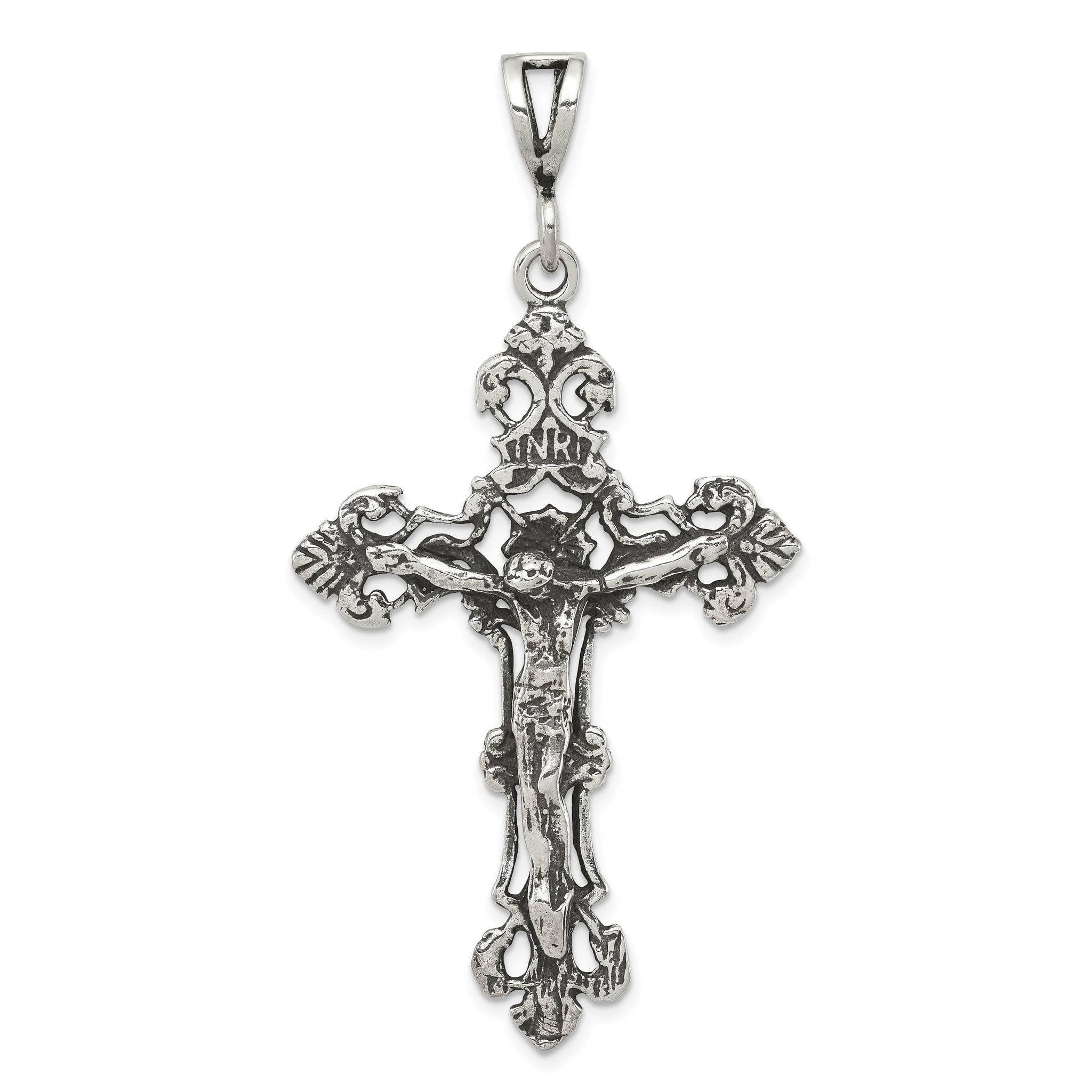 Sterling Silver 925 Antiqued Crucifix Charm with Polished Finish Main image