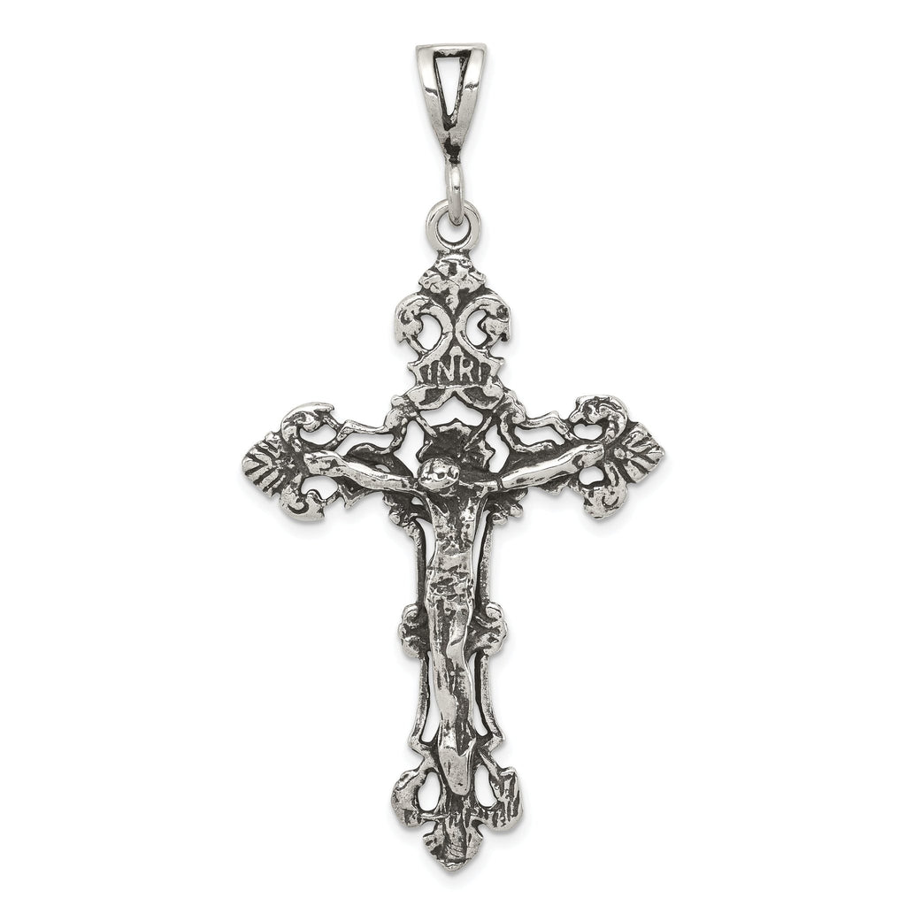 Sterling Silver 925 Antiqued Crucifix Charm with Polished Finish