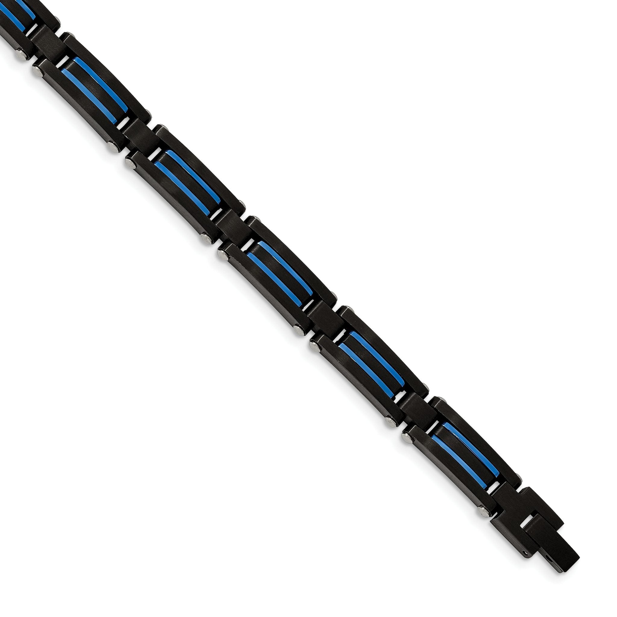 Stainless Steel Brushed and Polished Black and Blue IP-plated Link Bracelet for Men Main image