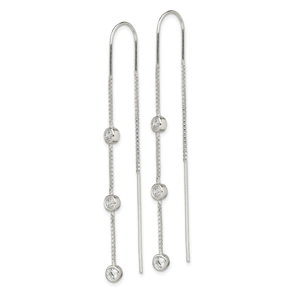 Sterling Silver Polished 3 Bezel Set CZs Threader Earrings