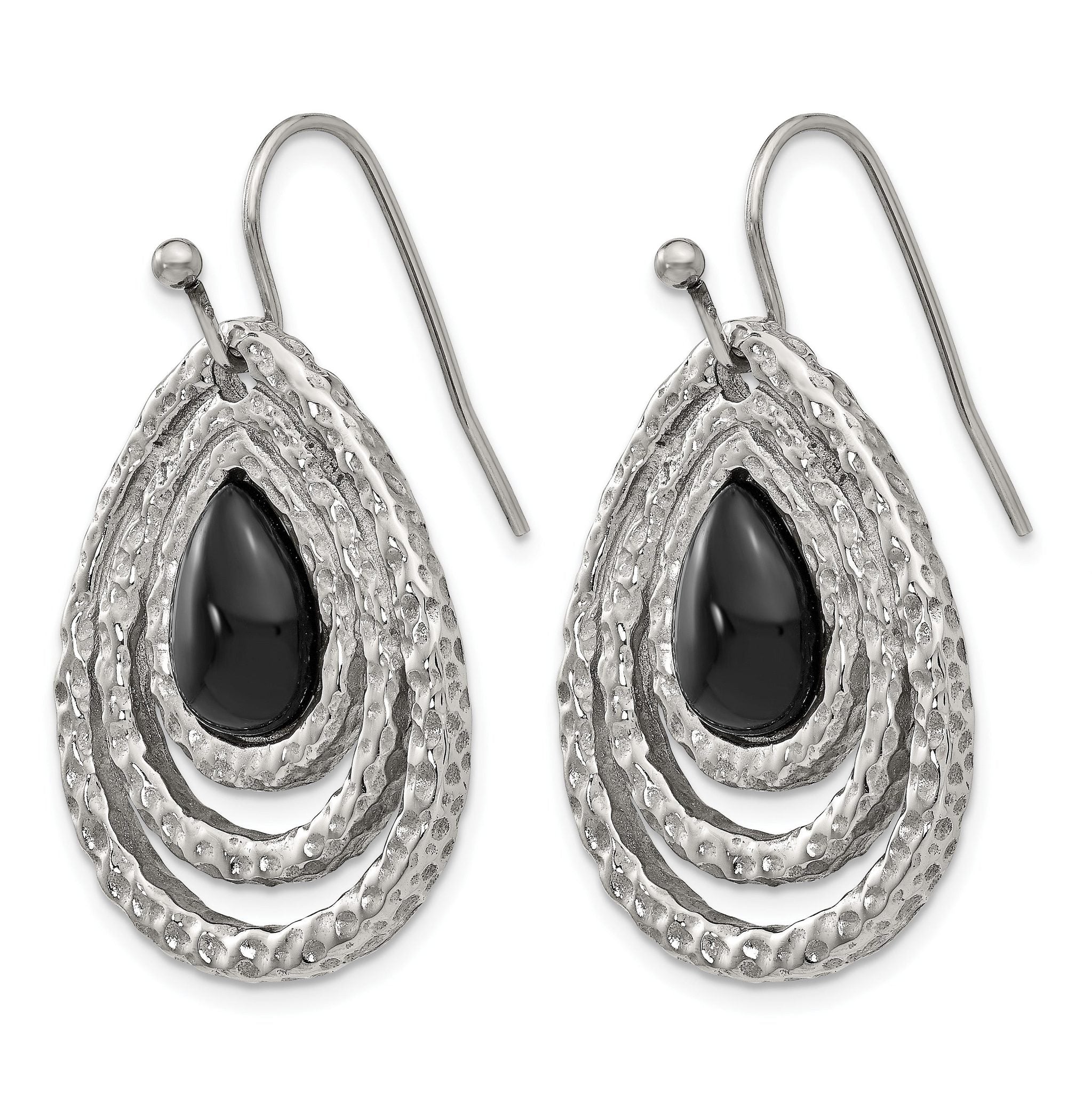 Stainless Steel Polished Textured Black Onyx Drop Dangle Earrings for Women Secondary image