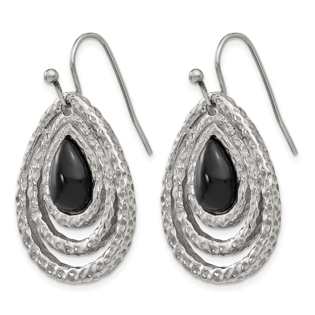 Stainless Steel Polished Textured Black Onyx Drop Dangle Earrings for Women