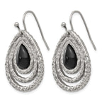 Stainless Steel Polished Textured Black Onyx Drop Dangle Earrings for Women