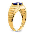 14k Cushion Created Sapphire and Diamond Mens Ring