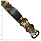 Stainless Steel Brushed Blk IP Brown Camo Fabric Adjustable ID Bracelet for Men