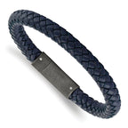 Schisel tainless Steel Brushed Blue Braided Leather Bracelet for Men