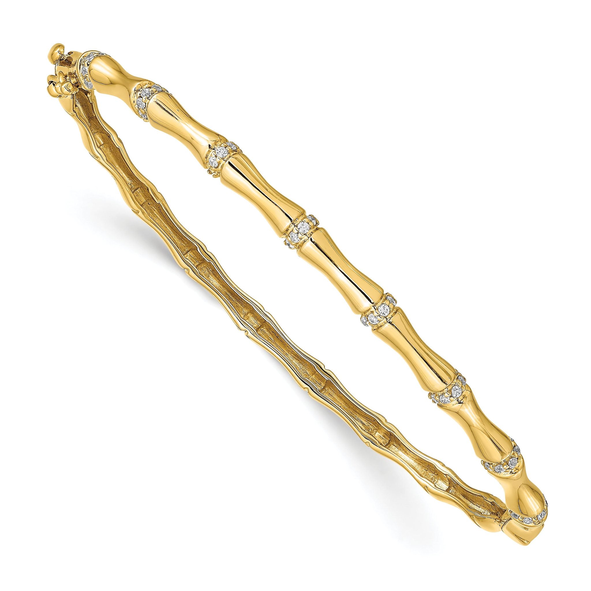 14k Bamboo Design Complete 1/4 carat Diamond Hinged Oval Bangle Bracelet Main image
