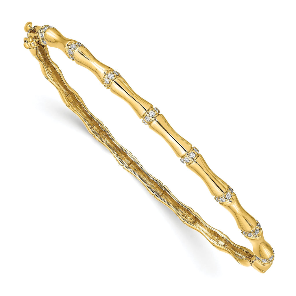 14k Bamboo Design Complete 1/4 carat Diamond Hinged Oval Bangle Bracelet
