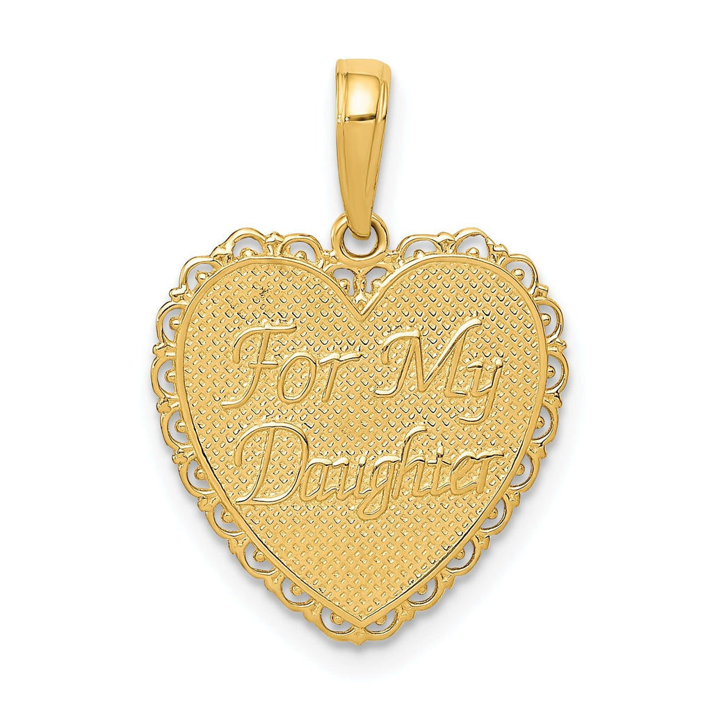 14K Gold Reversible Heart Pendant for Daughter Solid, Gift-Ready