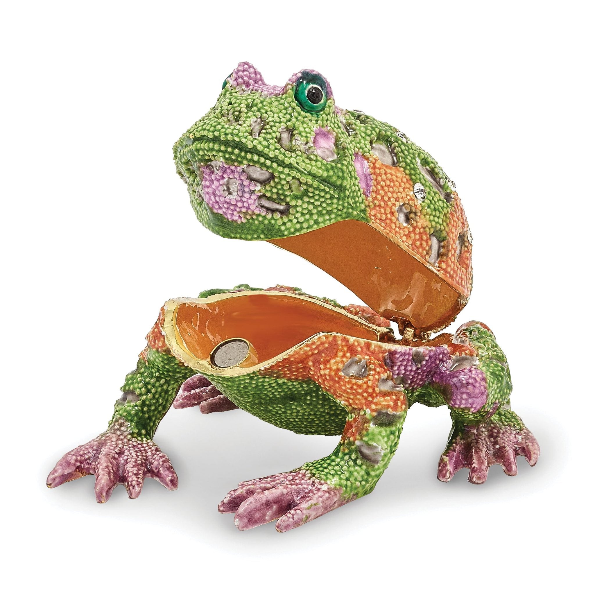 Luxury Giftware Pewter Bejeweled Crystals Gold-tone Enameled PEACE Psychedelic Frog Trinket Box with Matching 18 Inch Necklace Secondary image