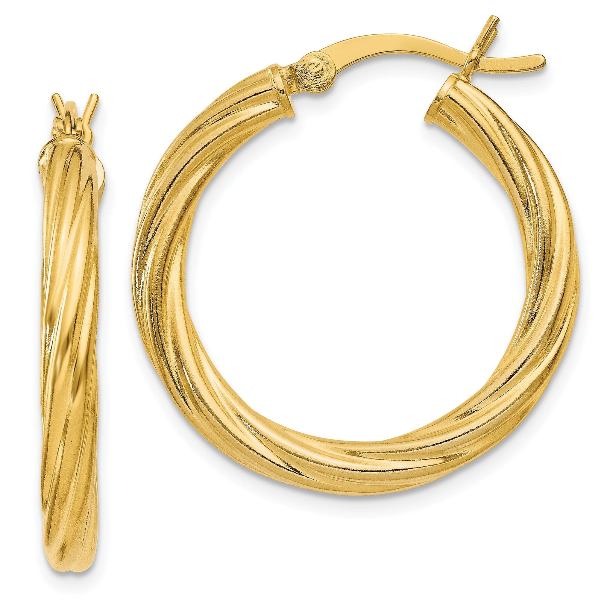 Sterling Silver Gold Flash Plated Twisted 3.5x25mm Hoop Earrings Main image
