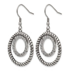 Stainless Steel Polished & Antiqued Cubic Zirconia Drop Dangle Earrings for Women