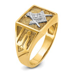 14k with White Rhodium Men's Polished and Textured Diamond Blue Lodge Master Masonic Ring