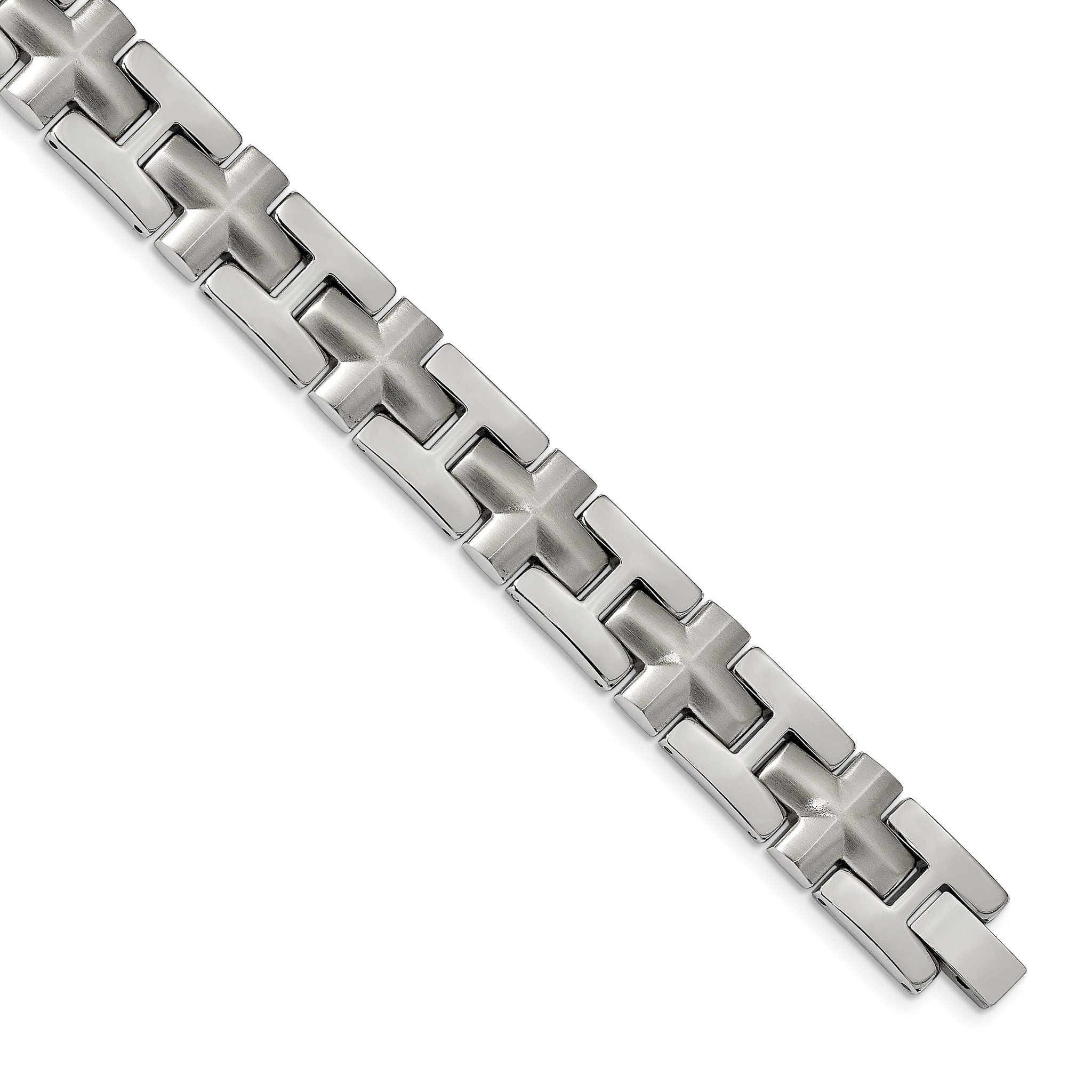 Stainless Steel Brushed and Polished Cross Link Bracelet for Men