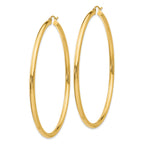 14k Polished 3x70mm Round Tube Hoop Earrings