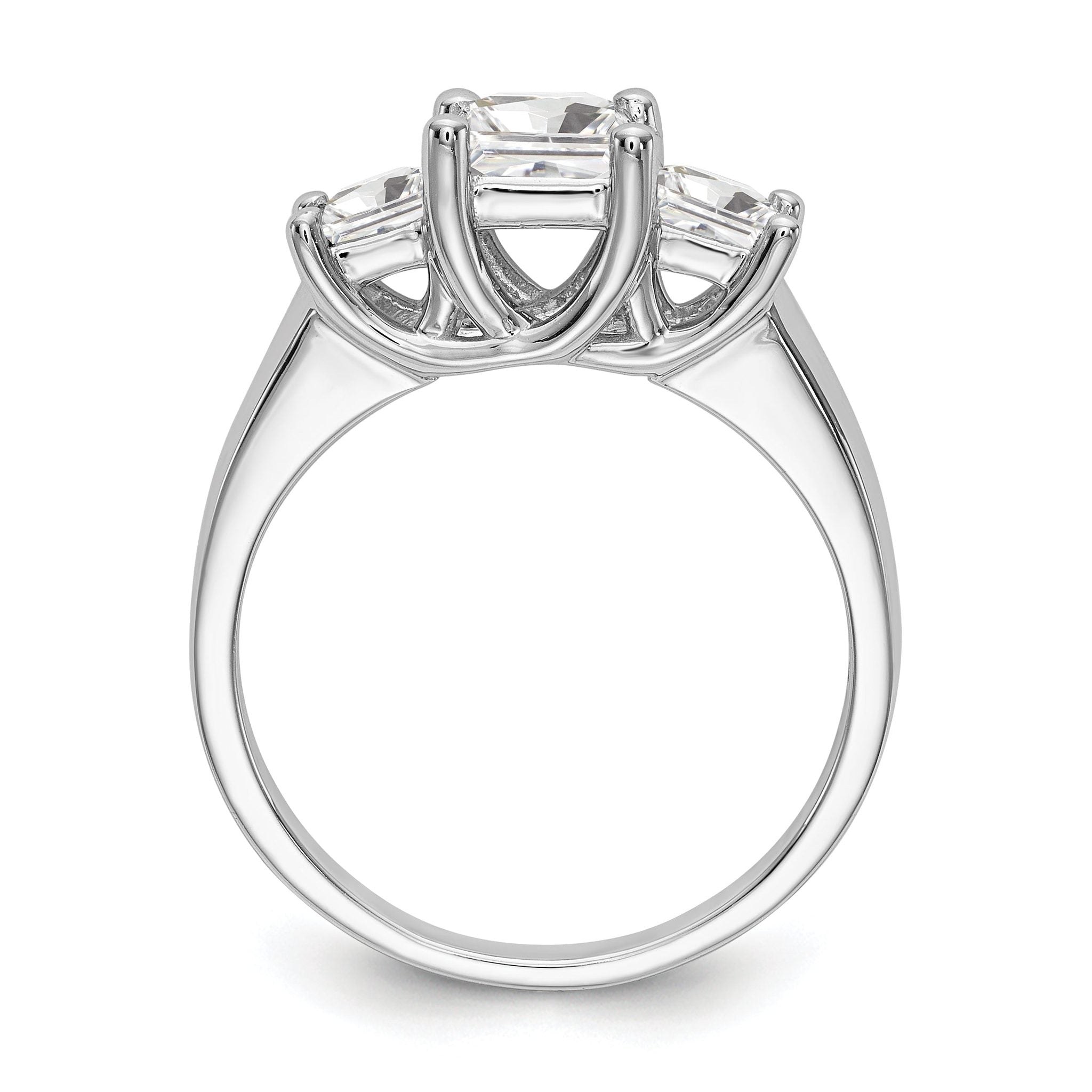 14K White Gold 3-Stone (Holds 3/4 carat (5.8mm) Princess Center) Diamond Semi-Mount Engagement Ring Secondary image